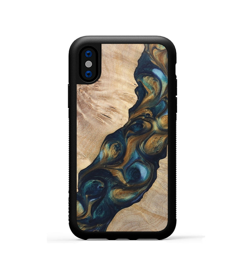 iPhone Xs Wood+Resin Phone Case - Lia (Teal & Gold, 696741)