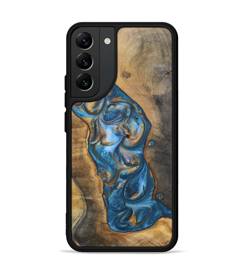 Galaxy S22 Plus Wood+Resin Phone Case - Riley (Teal & Gold, 696742)