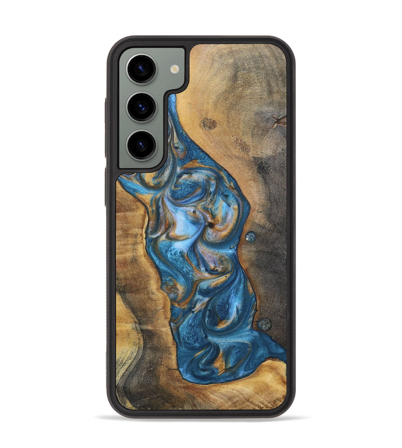 Galaxy S23 Plus Wood+Resin Phone Case - Riley (Teal & Gold, 696742)
