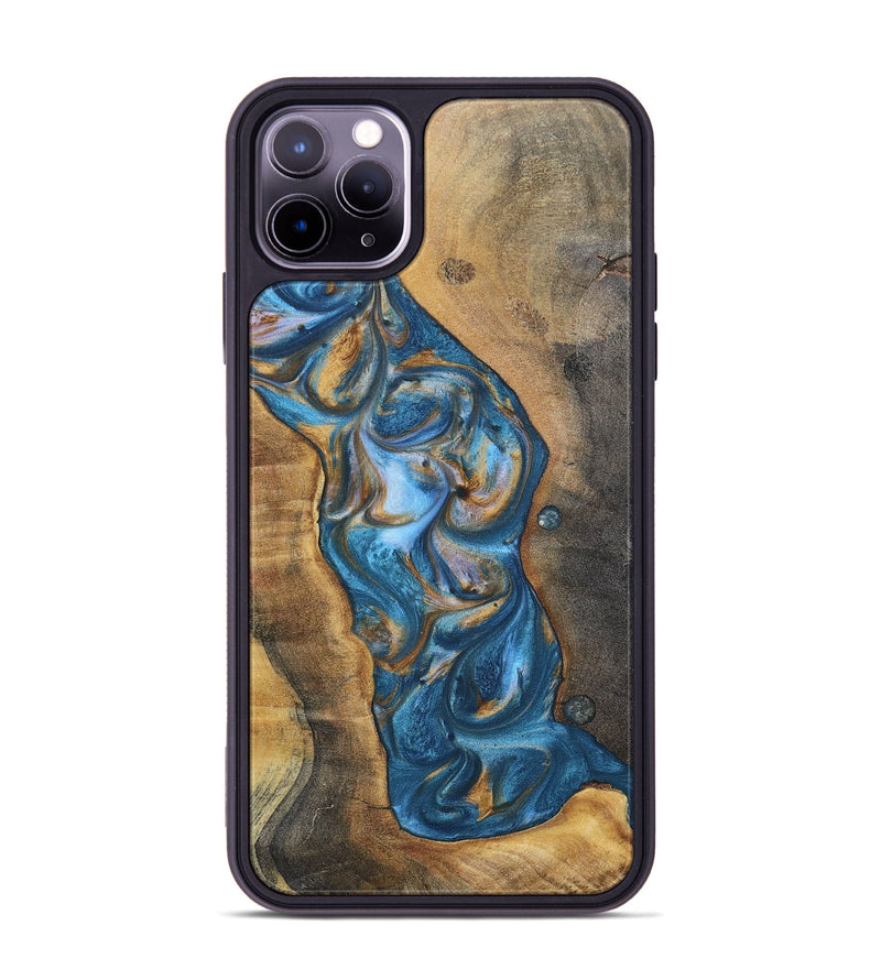 iPhone 11 Pro Max Wood+Resin Phone Case - Riley (Teal & Gold, 696742)