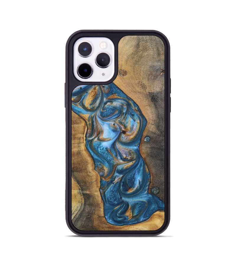 iPhone 11 Pro Wood+Resin Phone Case - Riley (Teal & Gold, 696742)