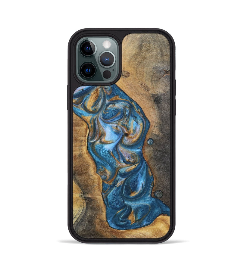 iPhone 12 Pro Wood+Resin Phone Case - Riley (Teal & Gold, 696742)