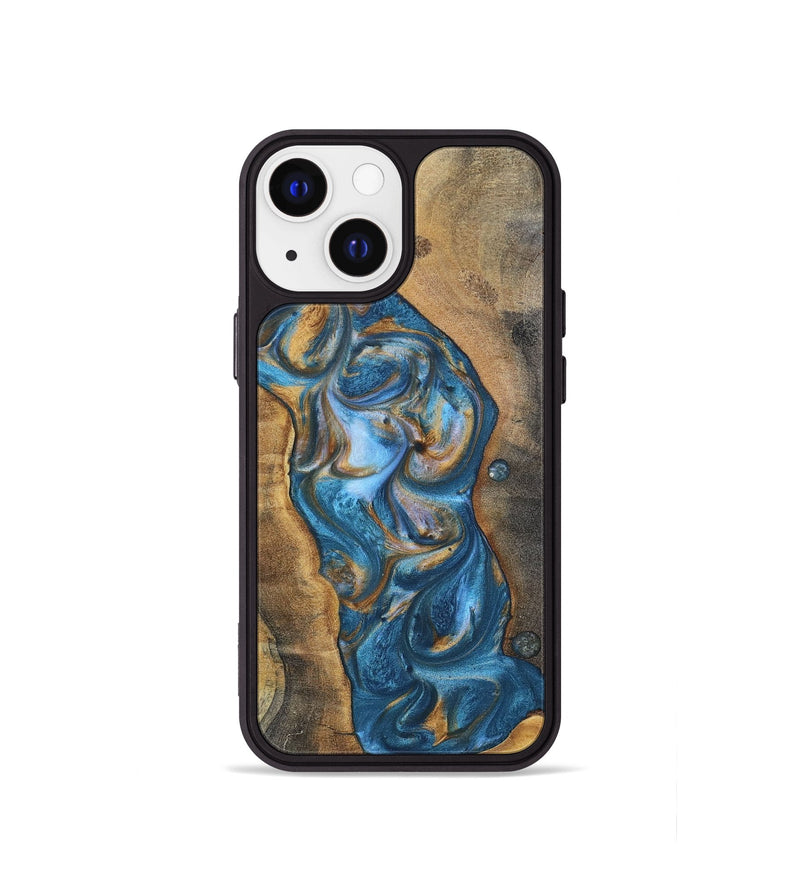 iPhone 13 mini Wood+Resin Phone Case - Riley (Teal & Gold, 696742)
