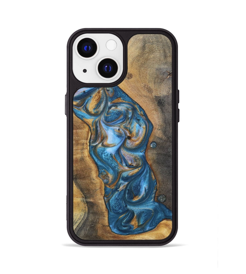 iPhone 13 Wood+Resin Phone Case - Riley (Teal & Gold, 696742)