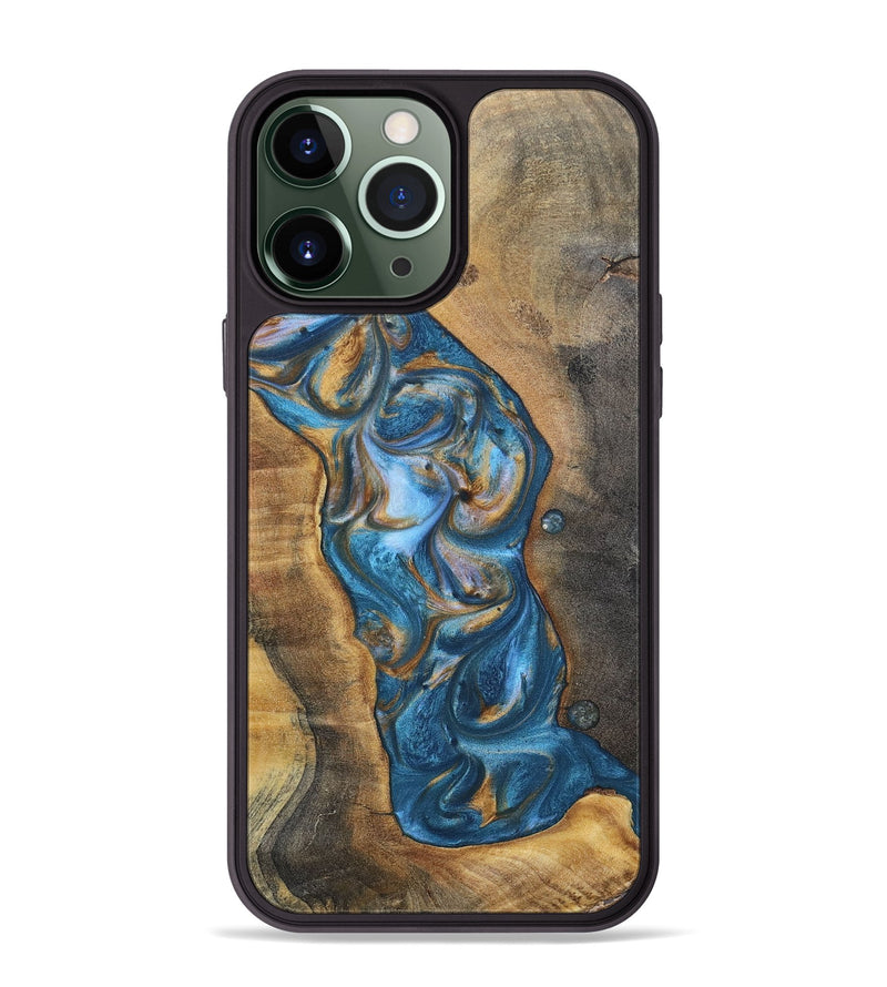 iPhone 13 Pro Max Wood+Resin Phone Case - Riley (Teal & Gold, 696742)