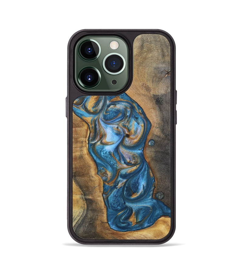 iPhone 13 Pro Wood+Resin Phone Case - Riley (Teal & Gold, 696742)