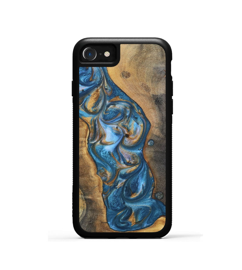 iPhone SE Wood+Resin Phone Case - Riley (Teal & Gold, 696742)