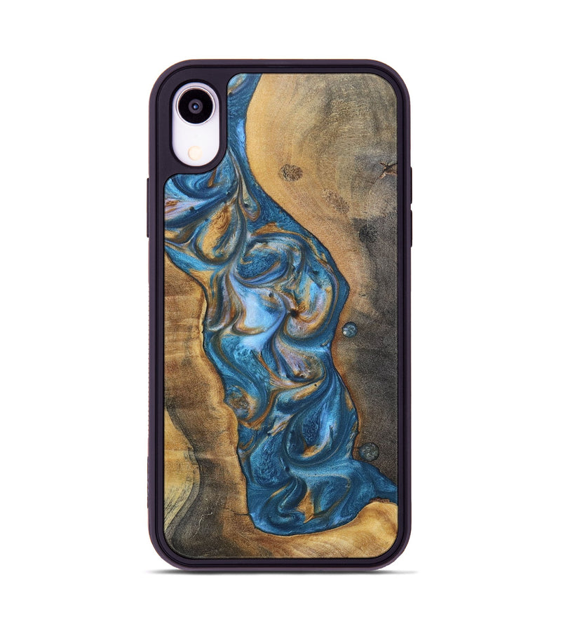 iPhone Xr Wood+Resin Phone Case - Riley (Teal & Gold, 696742)