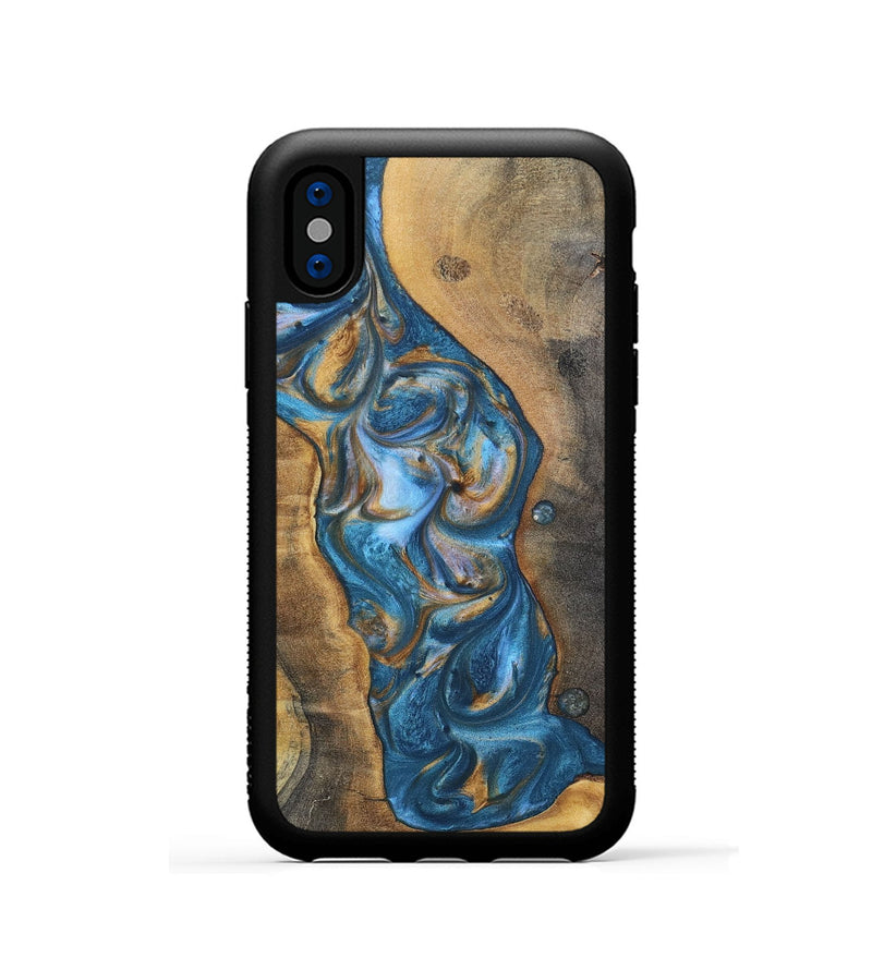 iPhone Xs Wood+Resin Phone Case - Riley (Teal & Gold, 696742)