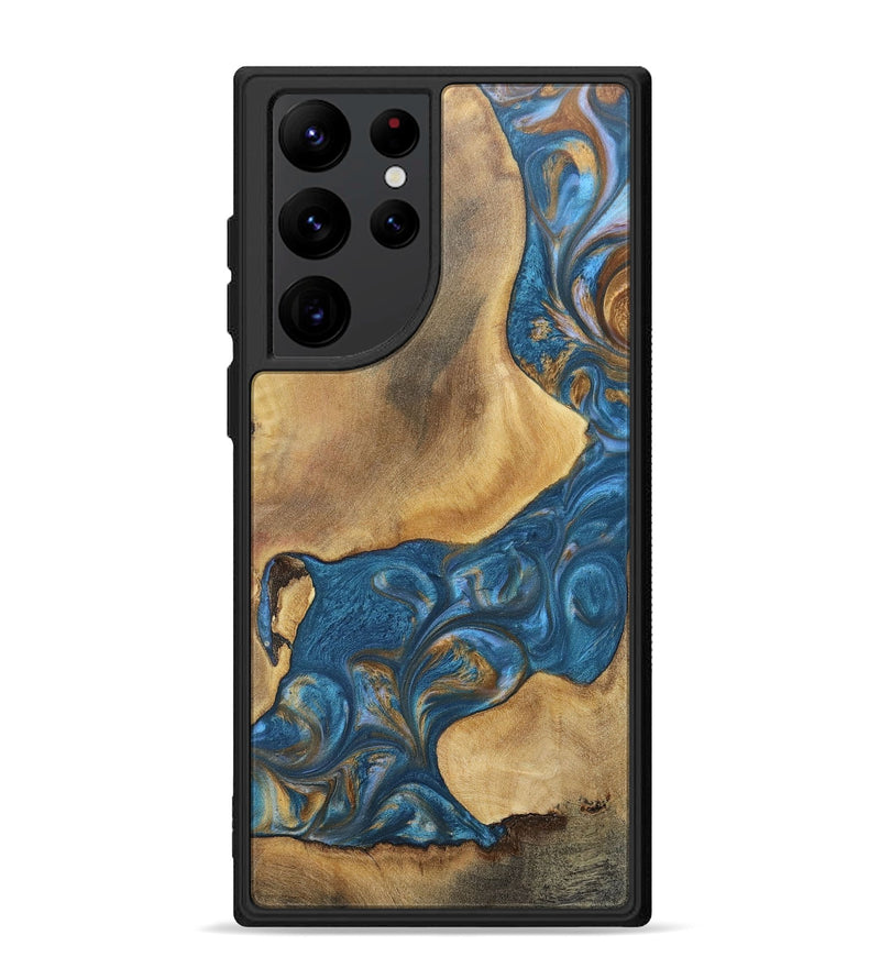 Galaxy S22 Ultra Wood+Resin Phone Case - Kinsley (Teal & Gold, 696746)
