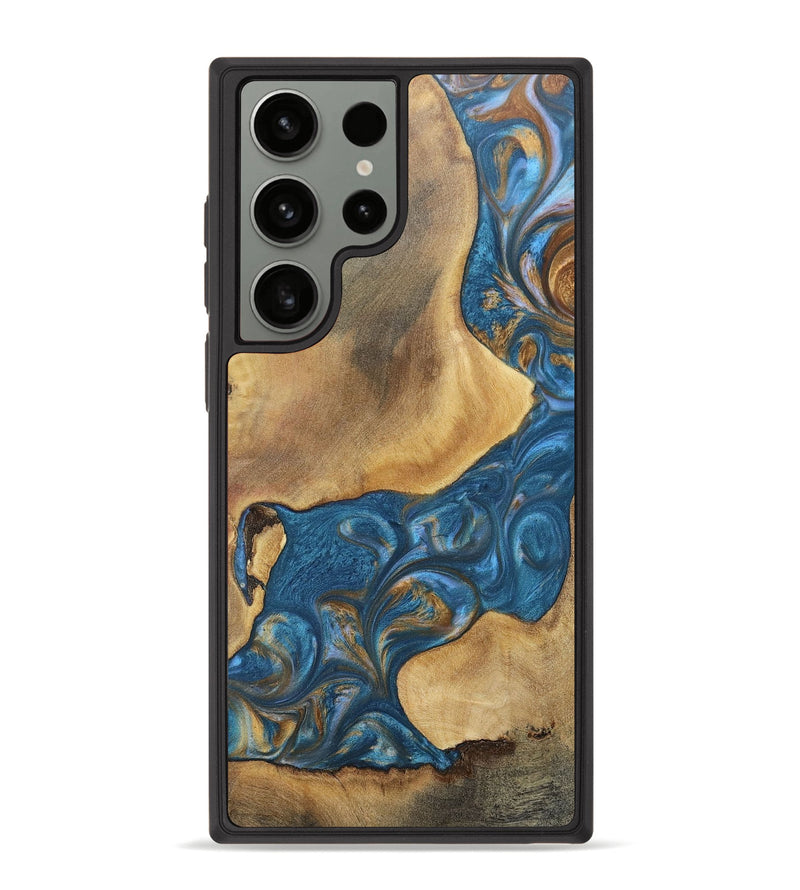 Galaxy S23 Ultra Wood+Resin Phone Case - Kinsley (Teal & Gold, 696746)