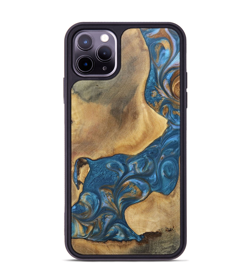 iPhone 11 Pro Max Wood+Resin Phone Case - Kinsley (Teal & Gold, 696746)