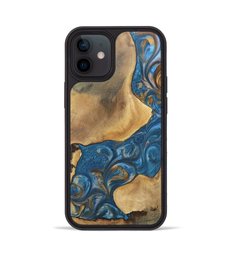iPhone 12 Wood+Resin Phone Case - Kinsley (Teal & Gold, 696746)