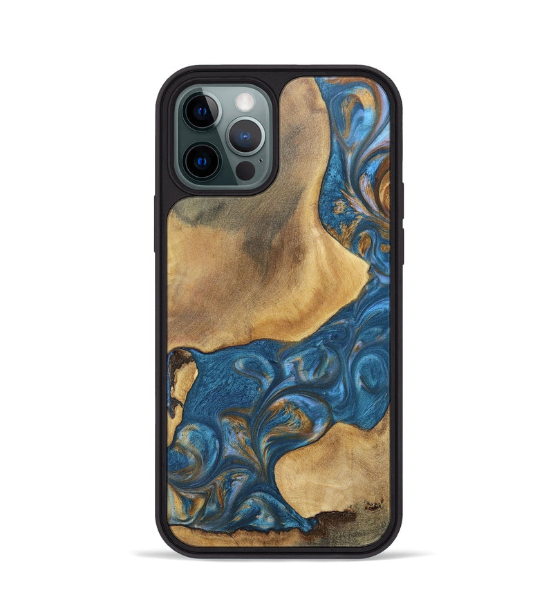 iPhone 12 Pro Wood+Resin Phone Case - Kinsley (Teal & Gold, 696746)