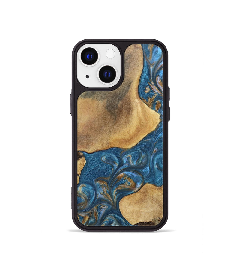 iPhone 13 mini Wood+Resin Phone Case - Kinsley (Teal & Gold, 696746)