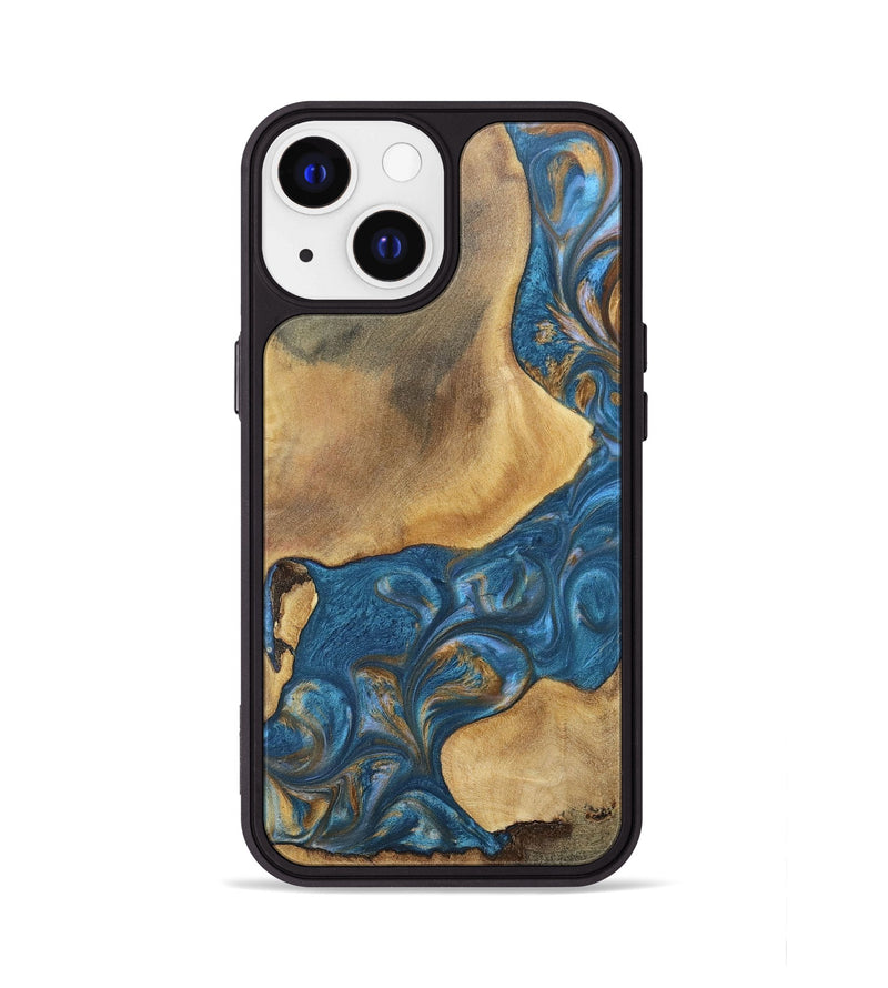 iPhone 13 Wood+Resin Phone Case - Kinsley (Teal & Gold, 696746)