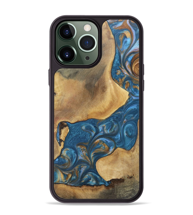 iPhone 13 Pro Max Wood+Resin Phone Case - Kinsley (Teal & Gold, 696746)