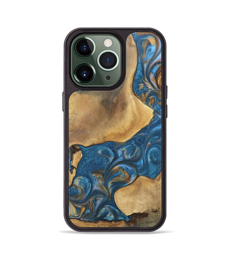 iPhone 13 Pro Wood+Resin Phone Case - Kinsley (Teal & Gold, 696746)