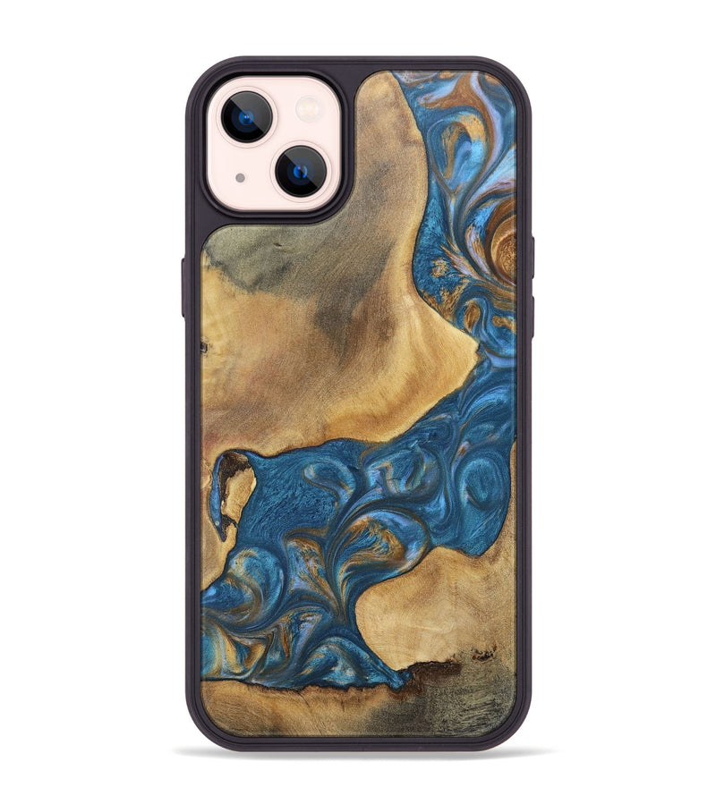 iPhone 14 Plus Wood+Resin Phone Case - Kinsley (Teal & Gold, 696746)