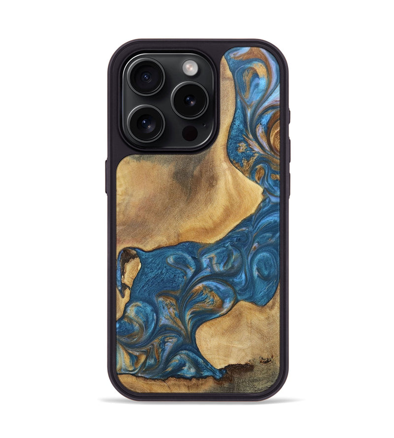 iPhone 15 Pro Wood+Resin Phone Case - Kinsley (Teal & Gold, 696746)