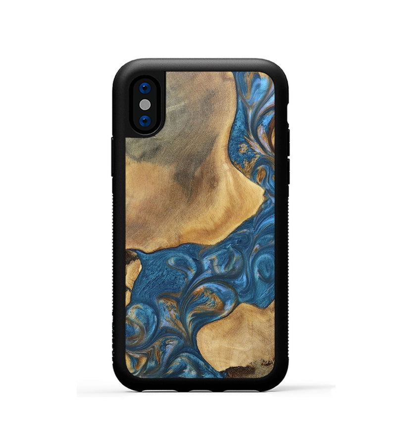 iPhone Xs Wood+Resin Phone Case - Kinsley (Teal & Gold, 696746)