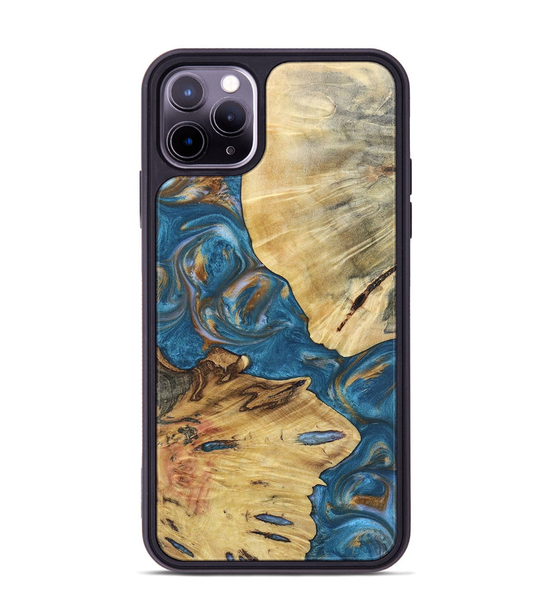 iPhone 11 Pro Max Wood+Resin Phone Case - Kinsley (Teal & Gold, 696752)
