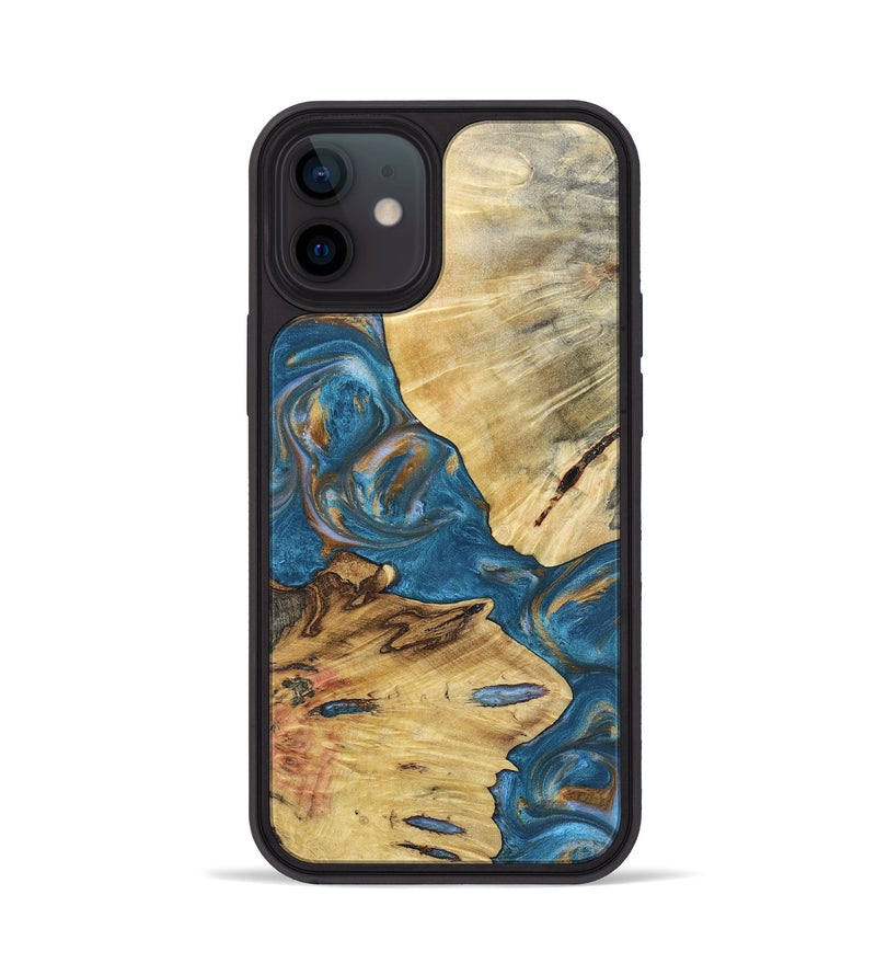 iPhone 12 Wood+Resin Phone Case - Kinsley (Teal & Gold, 696752)