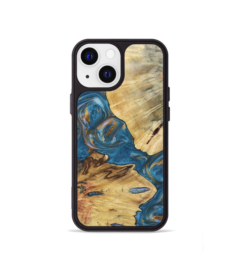 iPhone 13 mini Wood+Resin Phone Case - Kinsley (Teal & Gold, 696752)