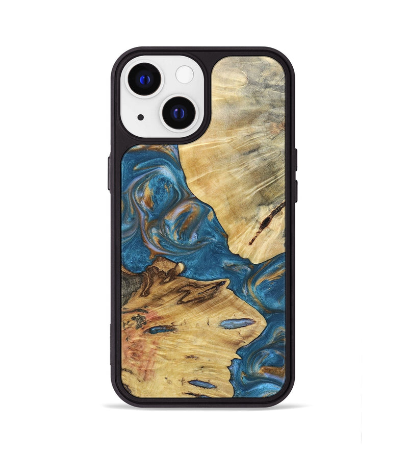 iPhone 13 Wood+Resin Phone Case - Kinsley (Teal & Gold, 696752)