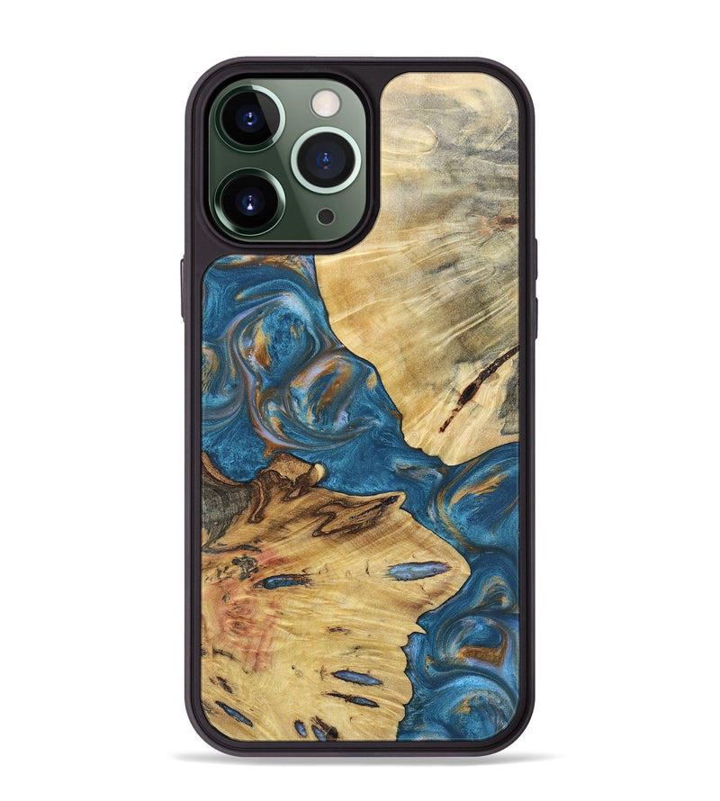 iPhone 13 Pro Max Wood+Resin Phone Case - Kinsley (Teal & Gold, 696752)