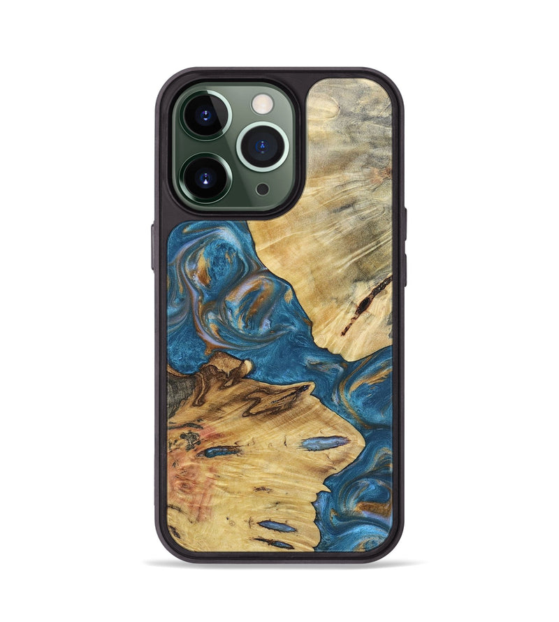 iPhone 13 Pro Wood+Resin Phone Case - Kinsley (Teal & Gold, 696752)