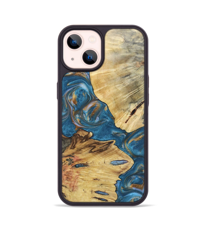iPhone 14 Wood+Resin Phone Case - Kinsley (Teal & Gold, 696752)