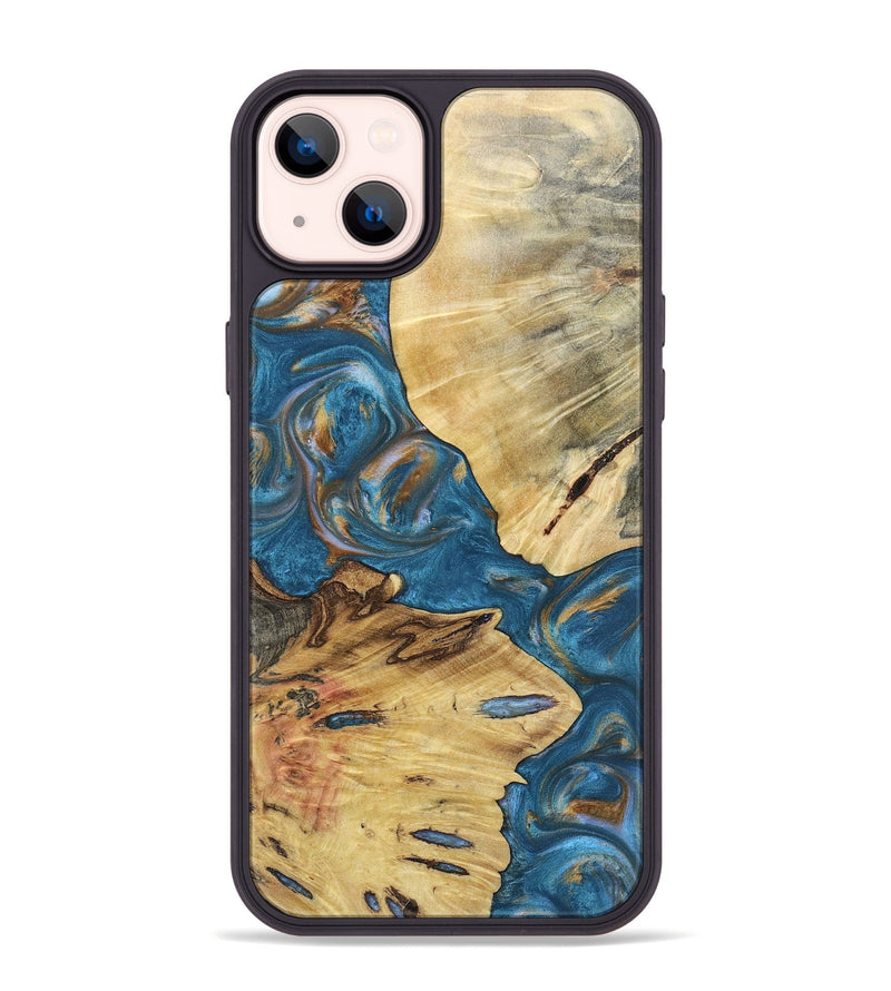 iPhone 14 Plus Wood+Resin Phone Case - Kinsley (Teal & Gold, 696752)