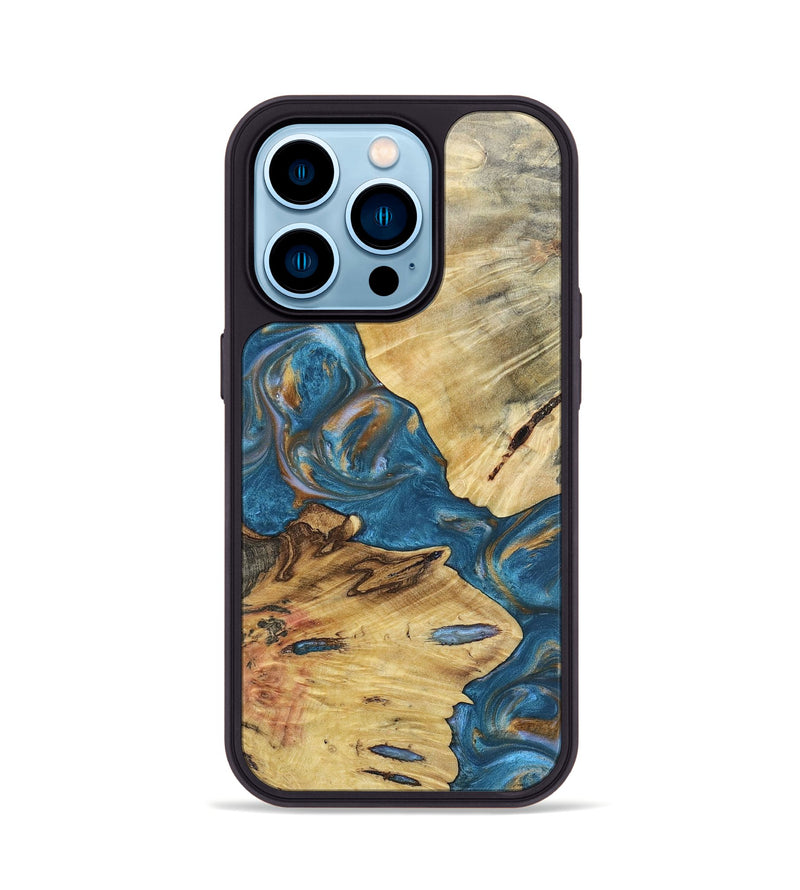 iPhone 14 Pro Wood+Resin Phone Case - Kinsley (Teal & Gold, 696752)