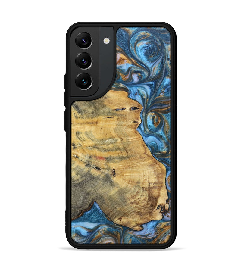 Galaxy S22 Plus Wood+Resin Phone Case - Janice (Teal & Gold, 696759)