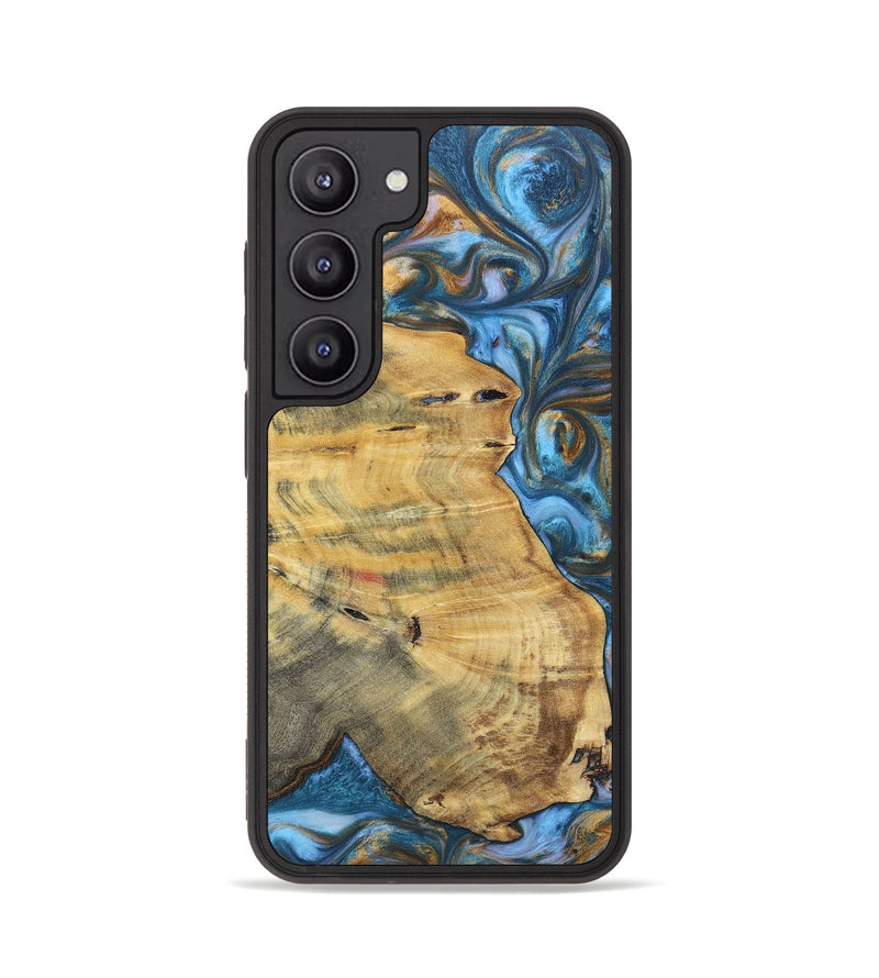 Galaxy S23 Wood+Resin Phone Case - Janice (Teal & Gold, 696759)