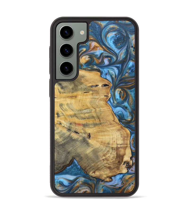 Galaxy S23 Plus Wood+Resin Phone Case - Janice (Teal & Gold, 696759)