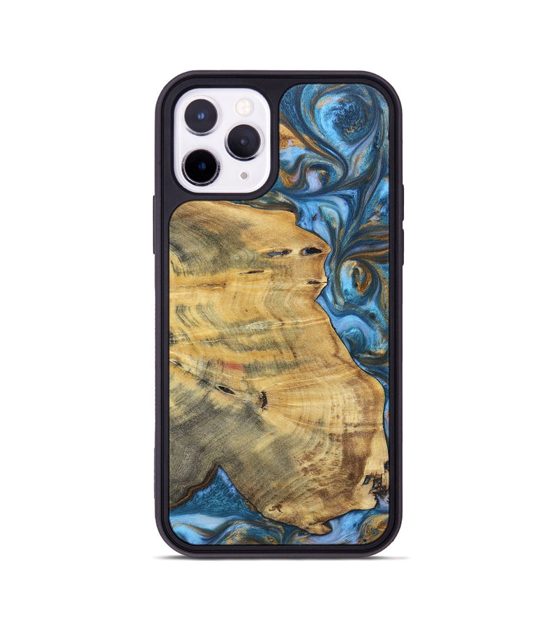 iPhone 11 Pro Wood+Resin Phone Case - Janice (Teal & Gold, 696759)