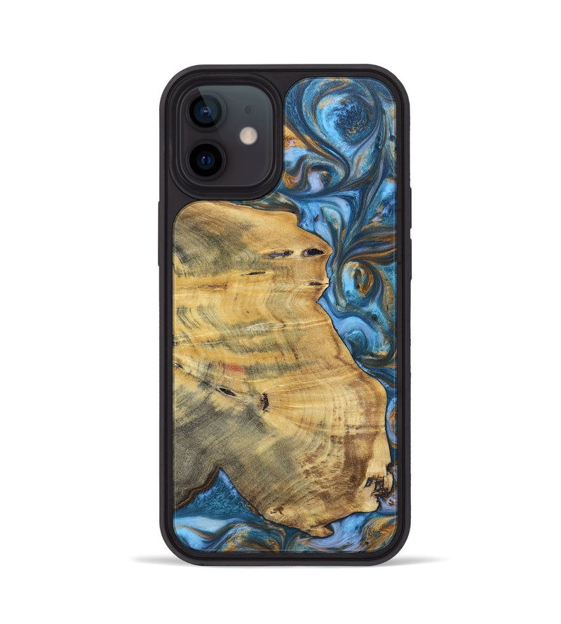 iPhone 12 Wood+Resin Phone Case - Janice (Teal & Gold, 696759)