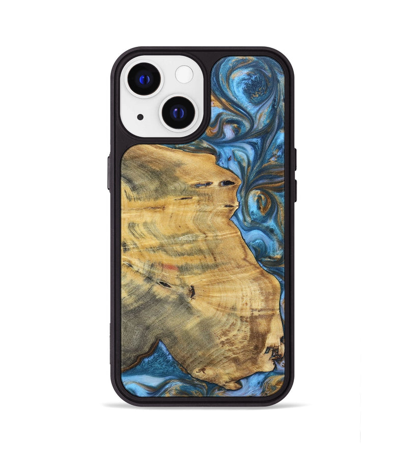 iPhone 13 Wood+Resin Phone Case - Janice (Teal & Gold, 696759)