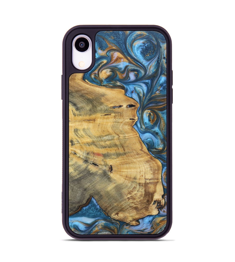 iPhone Xr Wood+Resin Phone Case - Janice (Teal & Gold, 696759)