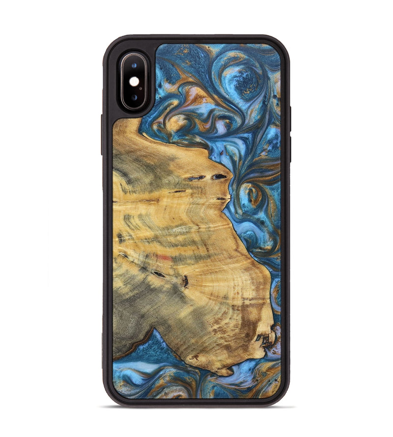 iPhone Xs Max Wood+Resin Phone Case - Janice (Teal & Gold, 696759)