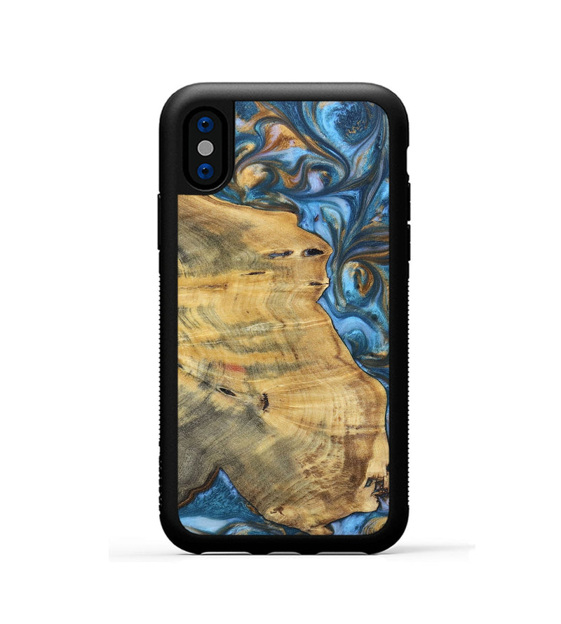 iPhone Xs Wood+Resin Phone Case - Janice (Teal & Gold, 696759)