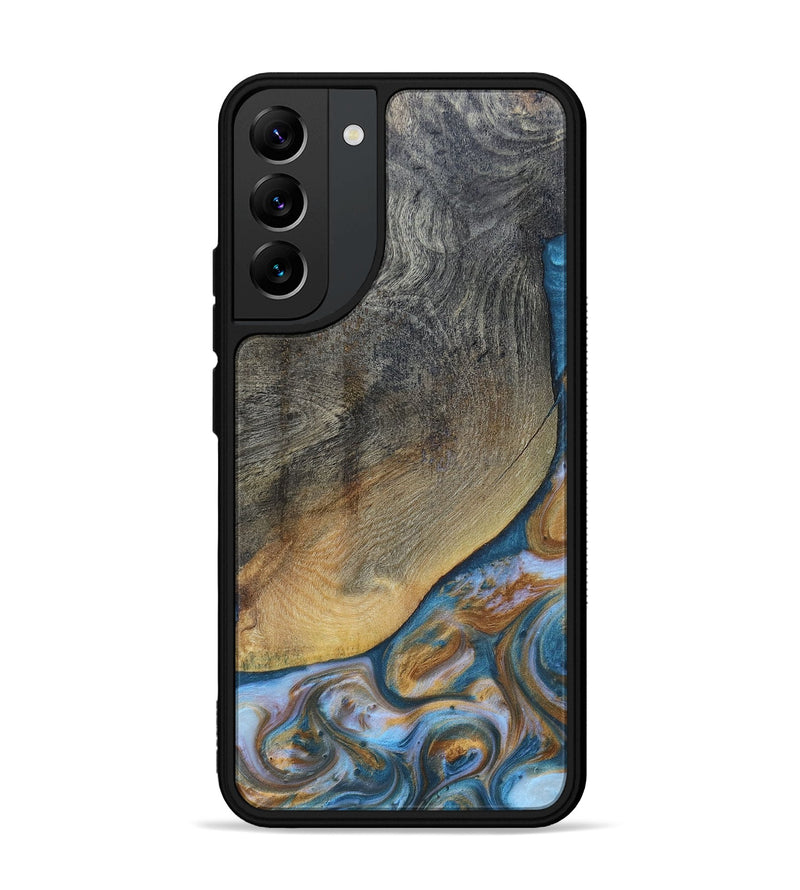 Galaxy S22 Plus Wood+Resin Phone Case - Yvette (Teal & Gold, 696764)