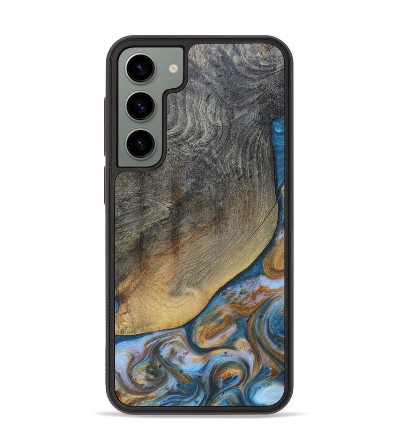 Galaxy S23 Plus Wood+Resin Phone Case - Yvette (Teal & Gold, 696764)