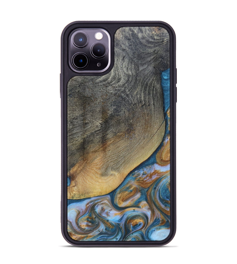 iPhone 11 Pro Max Wood+Resin Phone Case - Yvette (Teal & Gold, 696764)
