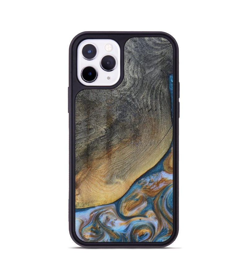 iPhone 11 Pro Wood+Resin Phone Case - Yvette (Teal & Gold, 696764)