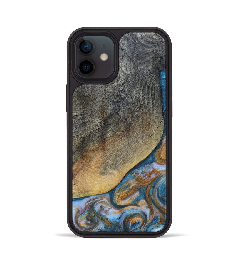 iPhone 12 Wood+Resin Phone Case - Yvette (Teal & Gold, 696764)