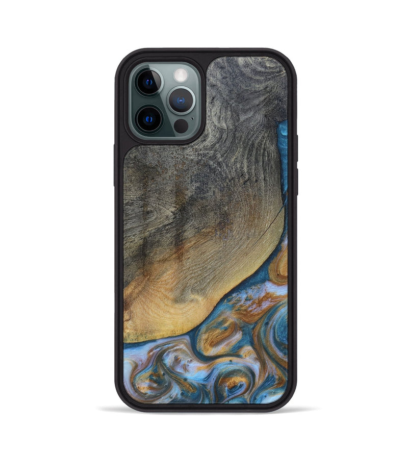 iPhone 12 Pro Wood+Resin Phone Case - Yvette (Teal & Gold, 696764)