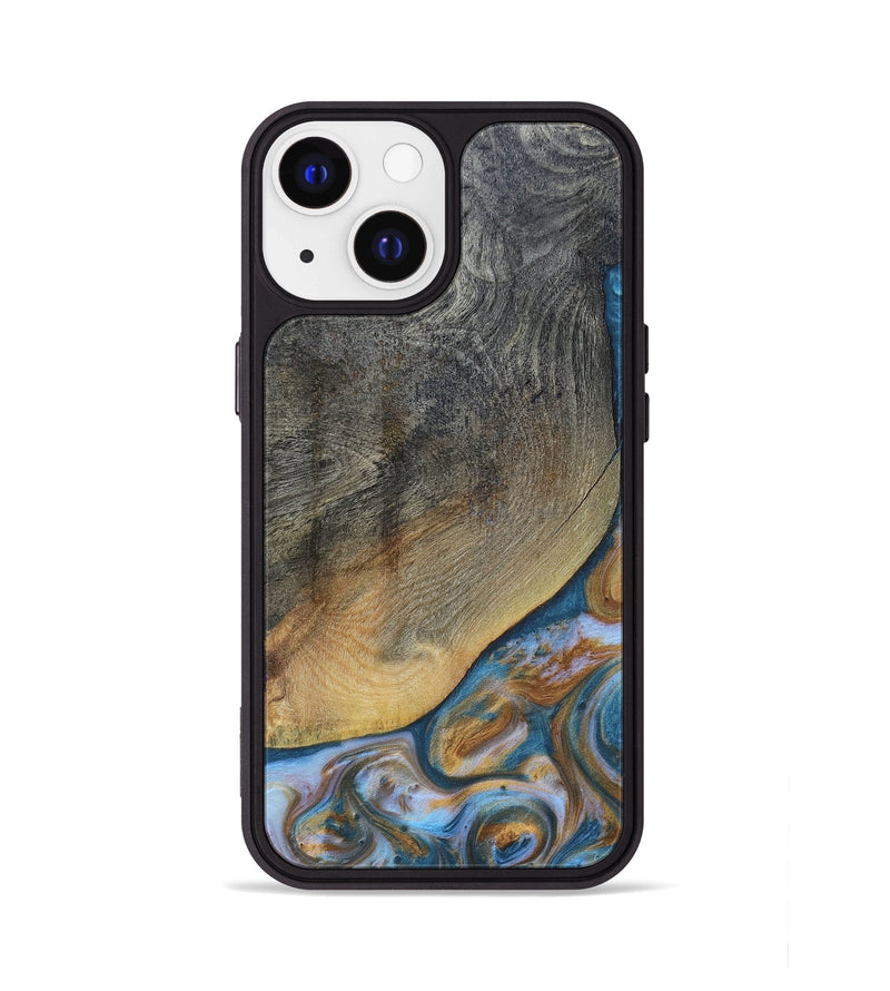 iPhone 13 Wood+Resin Phone Case - Yvette (Teal & Gold, 696764)